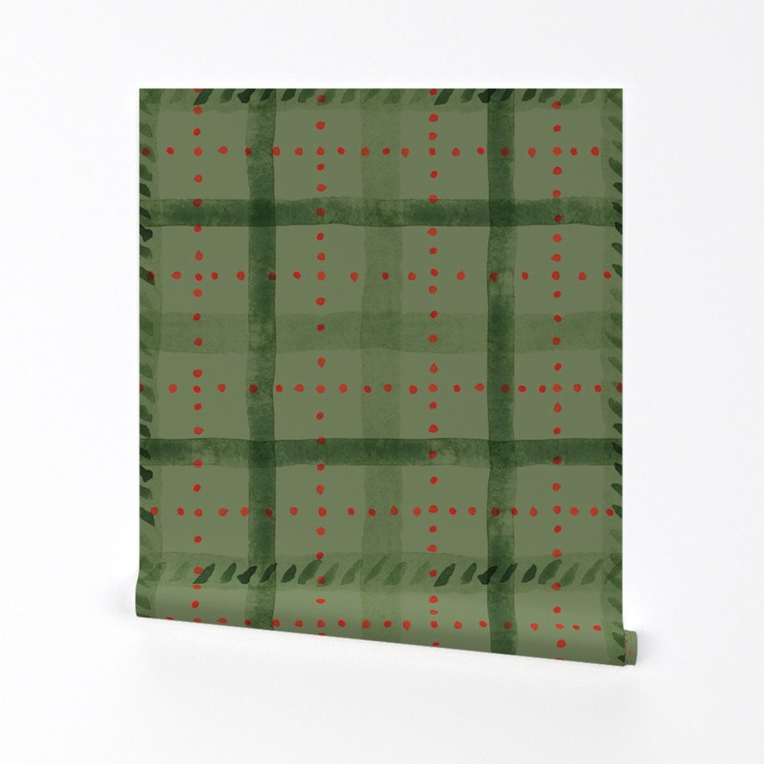 Sage Green Tartan Wallpaper Watercolor Christmas Plaid by Djv Rustic