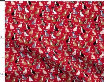 Geeky Chihuahuas On Red Fabric - Chihuahua Sunglasses Summer Dog Red By Petfriendly - Chihuahua Cotton Fabric By The Yard With Spoonflower