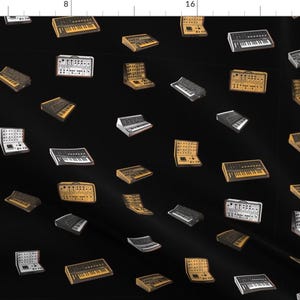 Black Music Tech Fabric - Synthesizers 1b By Muhlenkott - Tech Cotton Fabric By The Yard With Spoonflower