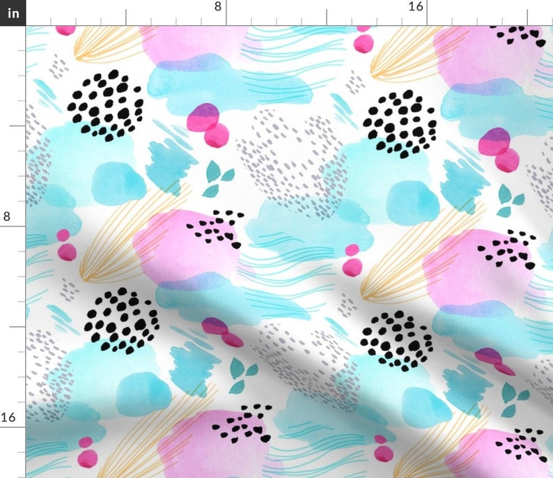 Memphis Fabric Whimsical Abstract Watercolor by Minikuosi Etsy