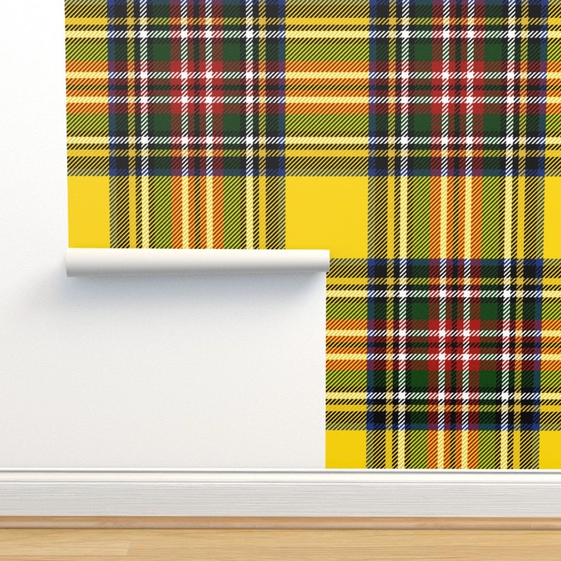 Tartan Wallpaper Royal Dress By Peacoquettedesigns Yellow Red Plaid Custom Printed Removable Self Adhesive Wallpaper Roll by Spoonflower image 4