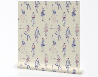 Vintage Style Sports Wallpaper - Vintage Tennis Court by house_of_haricot - Tennis Fashion Removable Peel and Stick Wallpaper by Spoonflower