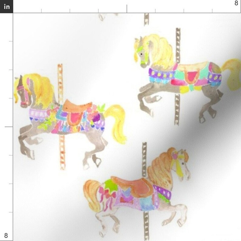 Carousel Fabric Carousel Horses by Erinanne Watercolor Etsy