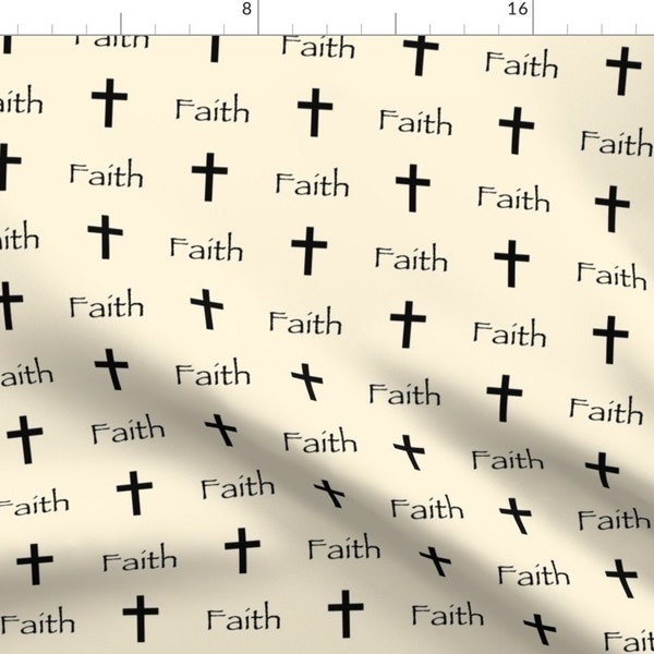 Faith Fabric - Faith By Thinlinetextiles - Faith Cream Black Religious Spiritual Simple Cross Cotton Fabric By The Yard With Spoonflower