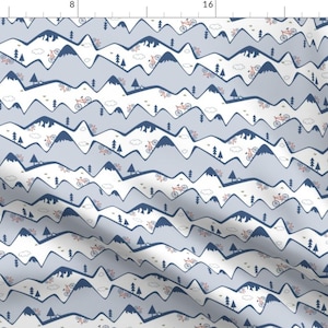 Small Scale Bike Fabric - Mountain Top Biking Blues By Amandahearn - Mask Scale Blue Mountains Cotton Fabric By The Yard With Spoonflower