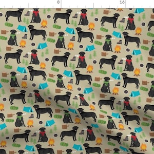 Lab Fabric - Black Lab Camping - Labrador Retriever Dog Fabric - Cute Dogs, Dog, Pet Fabric Tan By Petfriendly - Lab Fabric With Spoonflower