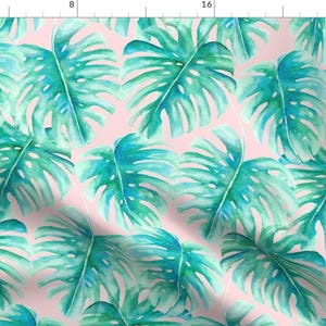 Banana Jungle Mint Green Fabric - Paradise Palms Blush Large Scale By Mjmstudio - Mint Cotton Fabric By The Yard With Spoonflower