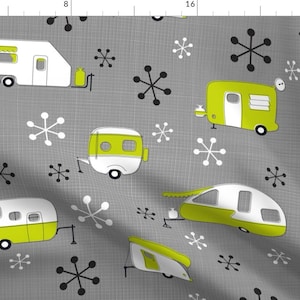Mod Lime Campers Fabric - Julie&#39;S Campers Lime/Ch By Juliesfabrics - Retro Camper Cotton Fabric By The Yard With Spoonflower