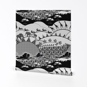 Africa Wallpaper - Africa Black White By Vannina - Black White Africa Custom Printed Removable Self Adhesive Wallpaper Roll by Spoonflower