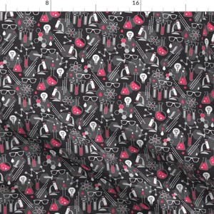 Pink And Black Science Fabric - Chemistry Lab - Black Pink Small Scale By Heatherdutton - Black Cotton Fabric By The Yard With Spoonflower