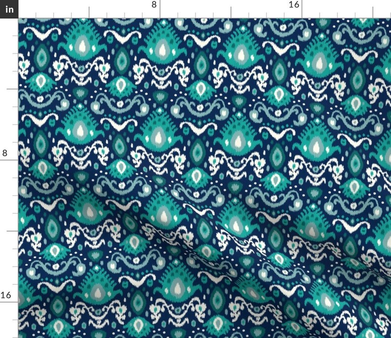 Teal and Navy Abstract Ikat Fabric Navy and Teal Ikat by Etsy