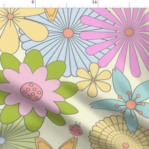 Playful Retro Floral Fabric - 60s Flower Time by michelle_hunt_studio - Pastels Extra Large Scale Fabric by the Yard by Spoonflower