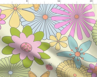 Playful Retro Floral Fabric - 60s Flower Time by michelle_hunt_studio - Pastels Extra Large Scale Fabric by the Yard by Spoonflower