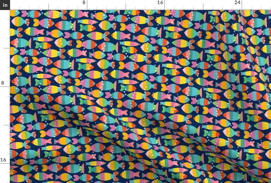 Bright Fish Apparel Fabric - Color Block Fish by Teri_larson - Coastal ...