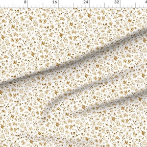 Brown Floral Natural Fabric Darlene Floral Ditsy Gold White By Crystal Walen Floral Cotton Fabric By The Yard With Spoonflower image 3