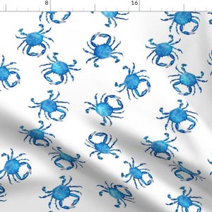 Crab Fabric - Blue Crabs By Wrensroost - Crab Beach Nautical Summer Sea Ocean Crustacean Cotton Fabric By The Yard With Spoonflower