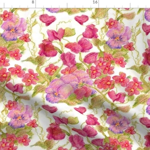 Sweet Peas Fabric - Sweet Pea By Countrygarden - Sweet Peas Floral Red Pink Green Home Decor Cotton Fabric By The Yard With Spoonflower
