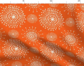 Mod Dandelion Fabric - Dandelions Orange By Teresamagnuson - Dandelion Mod Geometric Floral Cotton Fabric By The Yard With Spoonflower