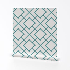 Bamboo Wallpaper - Osaka Bamboo Trellis / Teal By Willowlanetextiles - Custom Printed Removable Self Adhesive Wallpaper Roll by Spoonflower