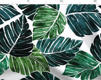 Monstera Leaves Fabric - Monstera Leaves 90 Degrees By Crystal Walen - Tropical Watercolor Leaves Cotton Fabric By The Yard With Spoonflower