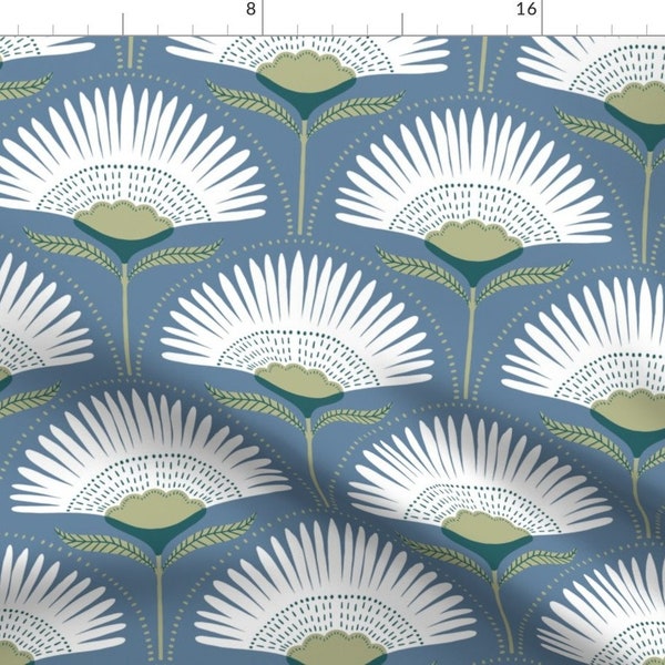 Mid Century Palm Fabric - Aara Palm by scarlet_soleil - Palm Frond Fan Palm Denim Blue Retro Vintage Fabric by the Yard by Spoonflower