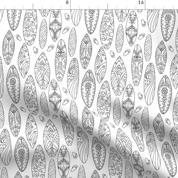 Tribal Surfboards Fabric - West Coast Coloring Book By Snowflower- Black And White Beach Tropical Cotton Fabric By The Yard With Spoonflower