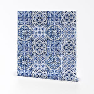 Carta da parati rimovibile con motivo a sbuccia e attacca piastrelle mediterranee - Blu Bianco Floreale Marocchino - Decorazione murale - Piastrelle blu e bianche di utart