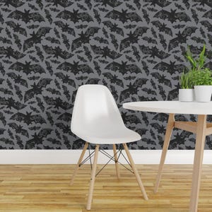 Bat Wallpaper - Night Flight By Heatherdutton - Gothic Gray Dark Spooky Bats Wings Removable Self Adhesive Wallpaper Roll by Spoonflower