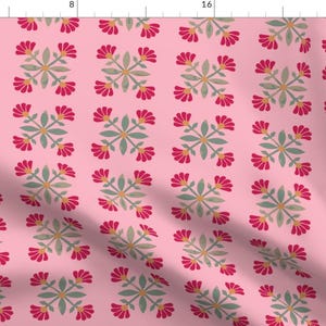 Mexican Tile Fabric - Mexican Rose Folk Vintage Floral Folk Art Pink By Jenlats - Pink Red Green Cotton Fabric By The Yard With Spoonflower