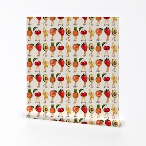 Fruit Wallpaper - Fruit Girls 2.5&quot; By Kellygilleran - Fruit Pin Ups Custom Printed Removable Self Adhesive Wallpaper Roll by Spoonflower