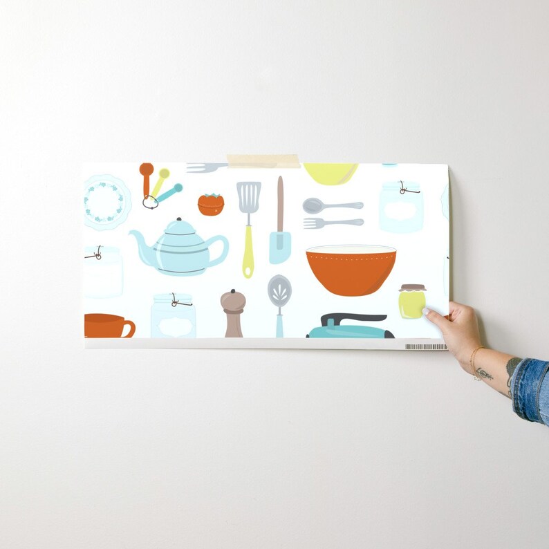 Vintage Kitchen Wallpaper - My Vintage Kitchen By Calobeedoodles- Retro Custom Printed Removable Self Adhesive Wallpaper Roll by Spoonflower image 9