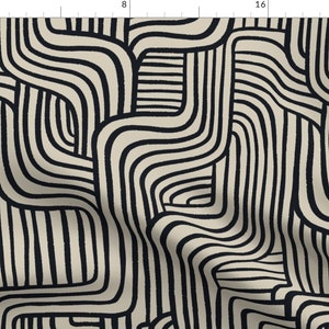 Modern Fabric - Modern Maze Mudcloth by michele_norris - Geometric Black And Beige Neutral Waves Linear  Fabric by the Yard by Spoonflower