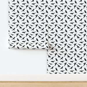 Dinosaur Wallpaper - Dinos By Littlearrowdesign - Black White Kids Nursery Playroom Removable Self Adhesive Wallpaper Roll by Spoonflower image 4