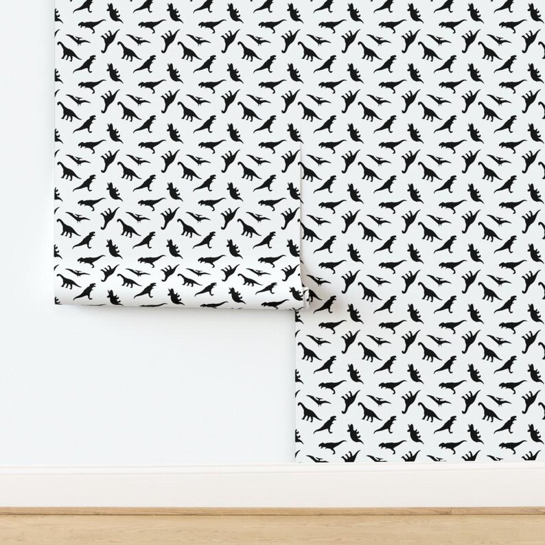 Dinosaur Wallpaper - Dinos By Littlearrowdesign - Black White Kids Nursery Playroom Removable Self Adhesive Wallpaper Roll by Spoonflower image 4