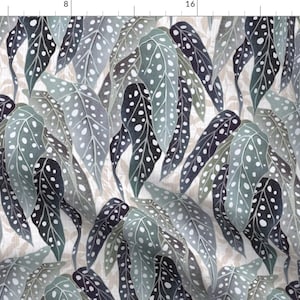 Begonia Fabric - Giant Polka Dot Begonia Leaves By Bound Textiles - Begonia Blue Gray Neutral Cotton Fabric By The Yard With Spoonflower