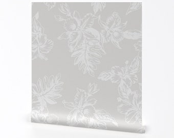 Subtle Floral Wallpaper - Vintage Orchid by maliuana - Large Scale Vintage Orchid Greige Removable Peel and Stick Wallpaper by Spoonflower