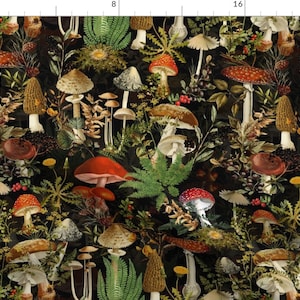 Dark Fabric - Rustic Mushroom by utart -  Moody Botanical Mushroom Cottagecore Toadstool Woodland Fungus Fabric by the Yard by Spoonflower