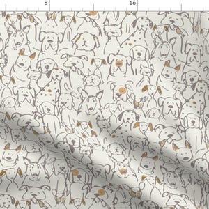 Whimsical Dog Fabric - Neutral Doodle Dogs by shellyreneedesigns - Boho Neutral Fun Cute Happy Cheerful Fabric by the Yard by Spoonflower