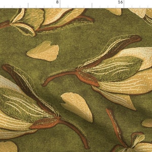 Artistic Flower Fabric - Magnolia Olive by veata_atticus_store_ - Olive Green Large Scale Botanical  Fabric by the Yard by Spoonflower