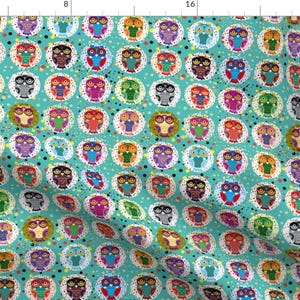 Festive Owl Fabric - Funny Colored Owls On A Turquoise Background By Ekaterinap - Owl Cotton Fabric By The Yard With Spoonflower