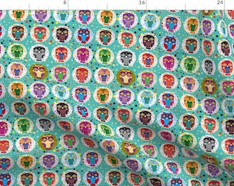 Festive Owl Fabric - Funny Colored Owls On A Turquoise Background By Ekaterinap - Owl Cotton Fabric By The Yard With Spoonflower