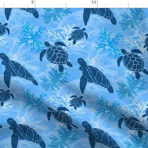 Tropical Fabric - Sea Turtle Dreams By Shellypenko - Tropical Sea Turtles Ocean Nautical Blue Cotton Fabric By The Yard With Spoonflower