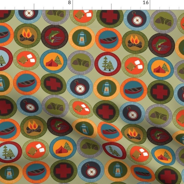 Badges Fabric - Earned Badges Boy Girl Camping Adventuring Outdoor Scout Small By Laine And Leo - Cotton Fabric By The Yard With Spoonflower