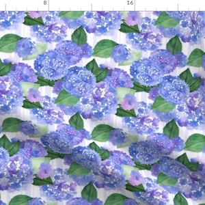 Blue Hydrangeas Fabric - Watercolor Violet Floral Botanical Painted Stripes By Noondaydesign - Cotton Fabric By The Yard With Spoonflower