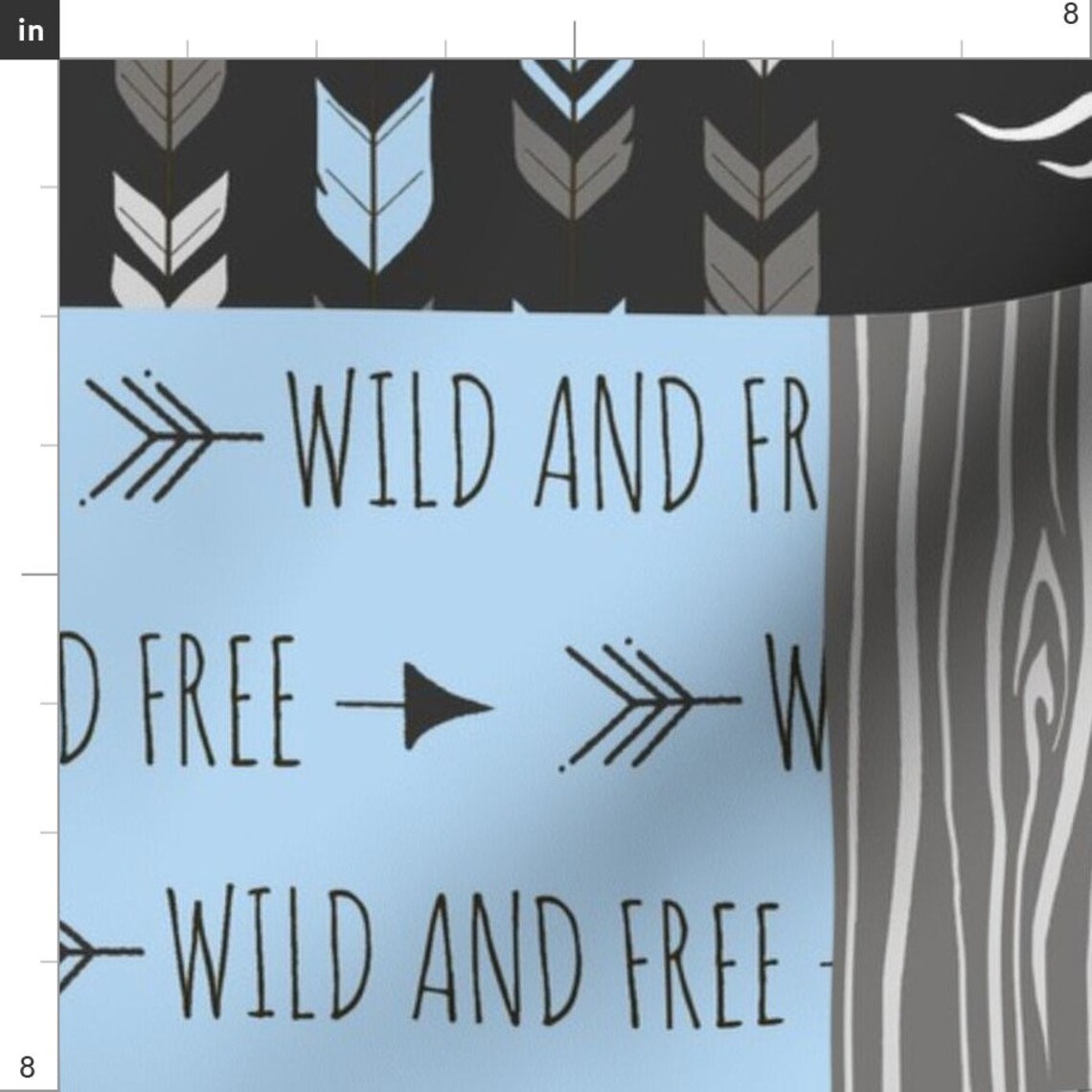 Baby Blue Quilt Fabric Baby Blue Black and Grey Deer Etsy