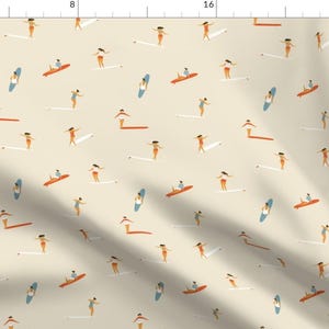 Surfing Fabric - Soul Surfers White By Tasiania - Surfing Beige Tropical Ocean Sea Modern Home Cotton Fabric By The Yard With Spoonflower