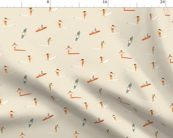 Surfing Fabric - Soul Surfers White By Tasiania - Surfing Beige Tropical Ocean Sea Modern Home Cotton Fabric By The Yard With Spoonflower
