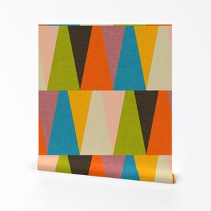 Mid Century Mod Wallpaper - Retro Color Block Triangle Von Bruxamagica - Individuell bedruckte, entfernbare, selbstklebende Tapetenrolle von Spoonflower