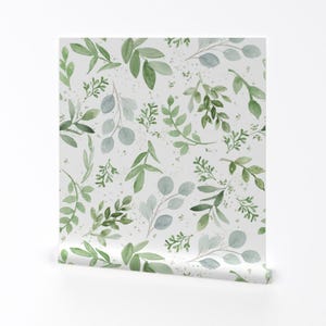 Papier peint verdure - motif feuilles aquarelle par Daily Miracles - rouleau de papier peint auto-adhésif amovible blanc vert pour chambre de bébé par Spoonflower