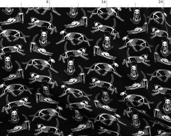 Skeleton Fabric - Haunted Cat Skeletons By Pamelachi - Black White Halloween Scary Bones Feline Cotton Fabric By The Yard With Spoonflower